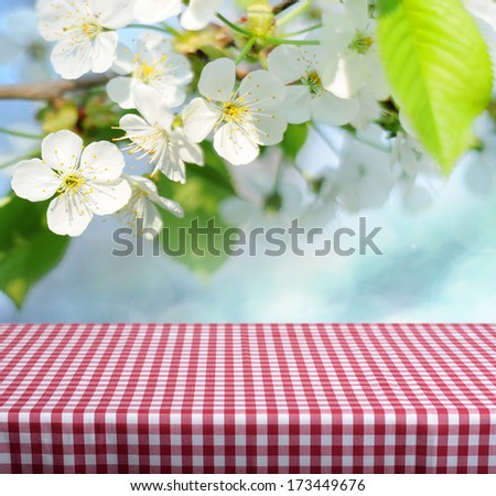 Spring gingham table for product display montages