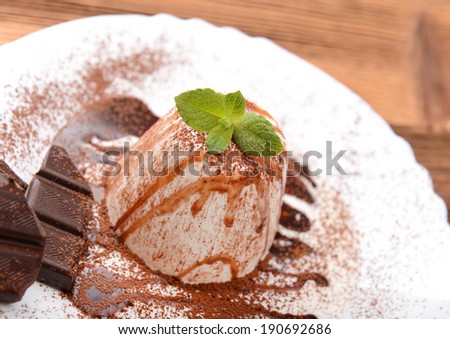Italian dessert panna cotta with chocolate