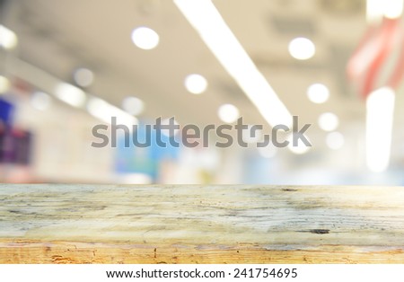 Empty table and blurred store in background