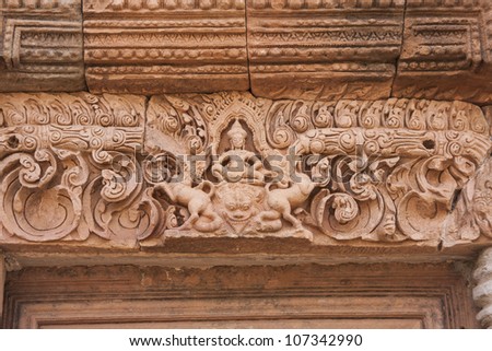 The ancient carved stone panels.Photo of Phanom Rung Historical Park.