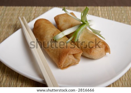Freshly cooked vegetable spring rolls ready to eat