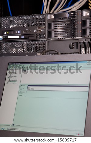 A server and terminal showing computer management software