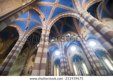 ALBA, ITALY - JUNE 30, 2014: interior of the medieval cathedral, catholic place of worship