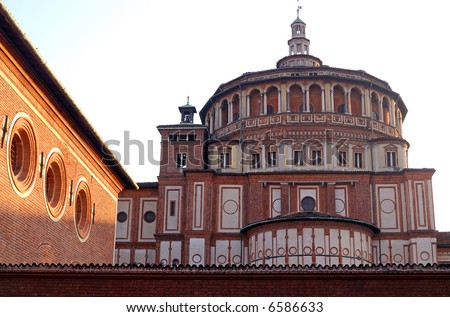 Dome of Santa Maria delle Grazie, ancient church in Milan, Lombardy, Italy