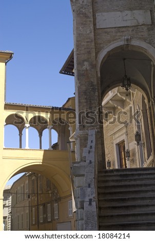 Fermo (Marche, Italy) - Historic buildings, with staircase and arcade