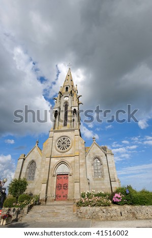 Meillac (Cotes-d\'Armor, Brittany, France) - Exterior of ancient church, facade
