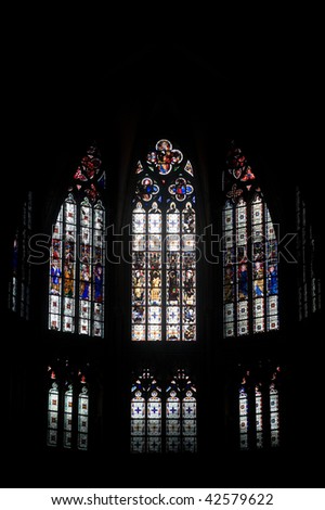 Sees (Orne, Basse Normandie, France) - Interior of the cathedral in gothic style: stained glasses