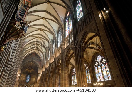 Strasbourg (Bas-Rhin, Alsace, France) - Interior of the ancient cathedral, in gothic style