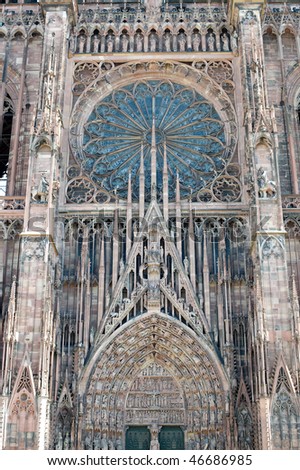 Strasbourg (Bas-Rhin, Alsace, France) - Exterior of the ancient cathedral, in gothic style, facade