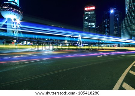 Rainbow overpass Ring highway night scene in Shanghai