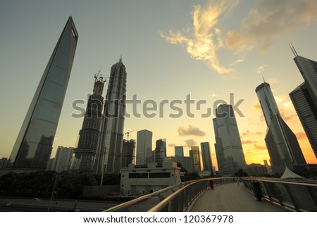 The sunset on the modern building background in shanghai china