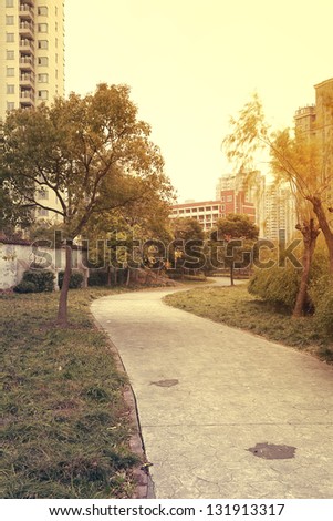 Forest paths in the park in the city\'s residential district