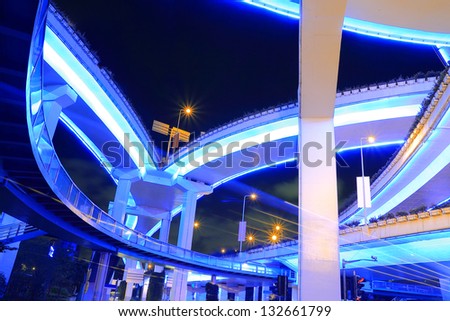 Long exposure photo highway viaduct urban viaduct at night