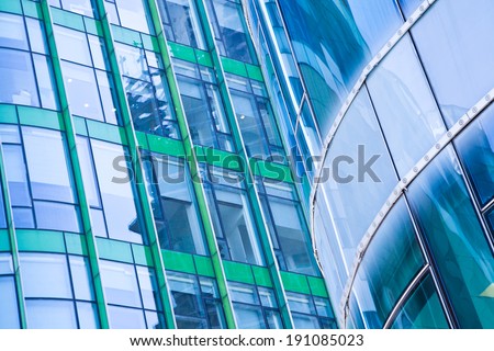 Modern office architectur at blue glass wall backgrounds