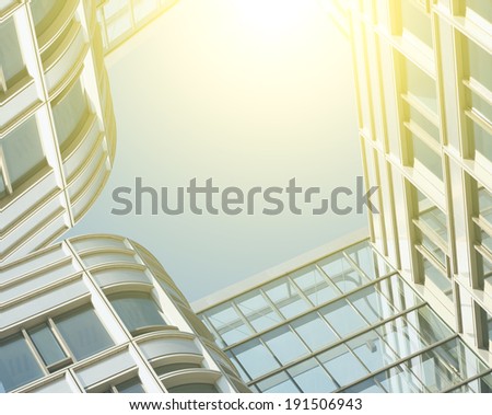 Modern office architectur at blue glass wall backgrounds