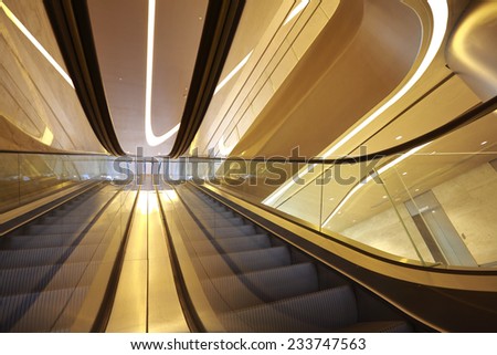 office building  interior escalators and stairs