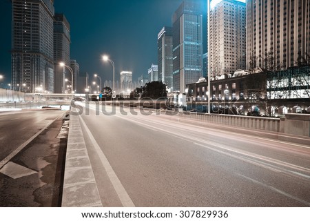 City building street scene and road of night scene