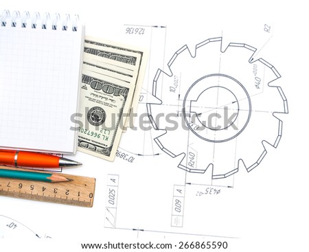 set of pens on drafting isolated white