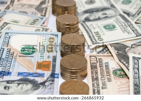 price graph coins and US dollar bills background