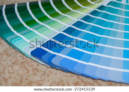view blue palette of colors and shades. close up