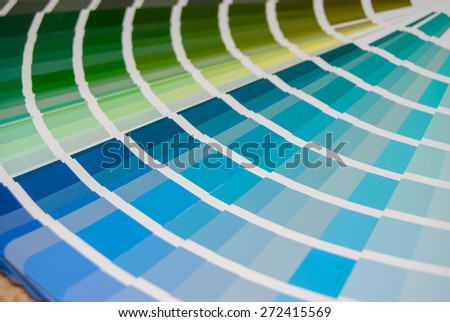 view blue palette of colors and shades. close up