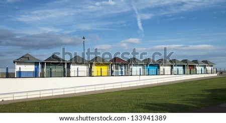 Colorful Beach Huts at Sutton on Sea, Lincolnshire, UK.