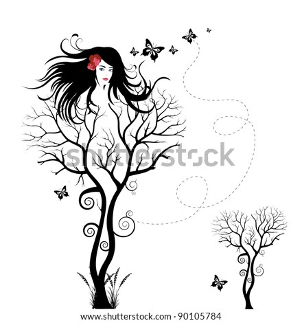 Abstract illustration of a woman shaped tree - stock photo