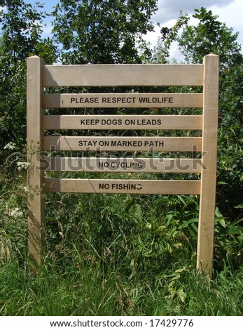 Countryside Nature Reserve Sign with rules such as no fishing etc