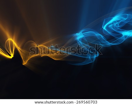 orange and blue contrast smoke waves on  black background glowing abstract background