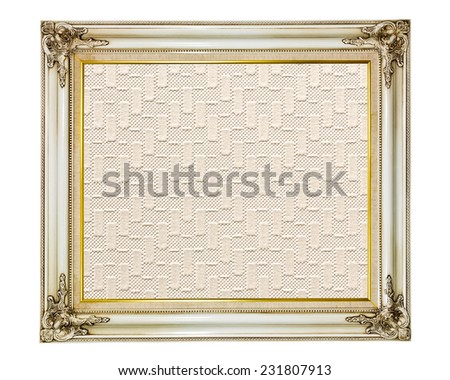 Old vintage frame with empty canvas for your picture, on white background