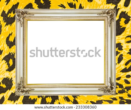 Blank old vintage frame on leopard line background