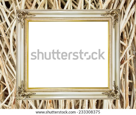 Blank old vintage frame on bamboo wall background