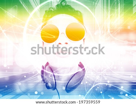 Man Listening To Music Or Dj,With Colorful Background Design,For Card Or Wallpaper,Party ,Music Invitation Card Design