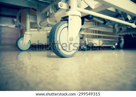 Close Up Hospital Bed Wheels Concept And Ideas For Healthcare And Medical Background