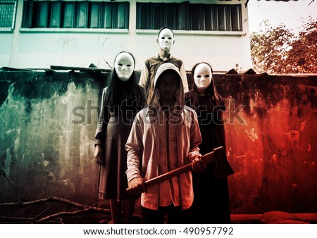 Group of young people in halloween concept and book cover ideas