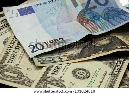 twenty euros and twenty dollars bills