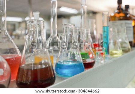 Laboratory glassware equipment for experiment in a science research lab st university