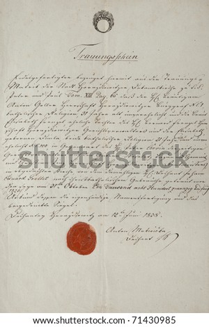 Old letter with a red wax seal.