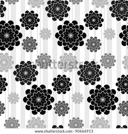 stock photo Black white and grey flower pattern on striped background