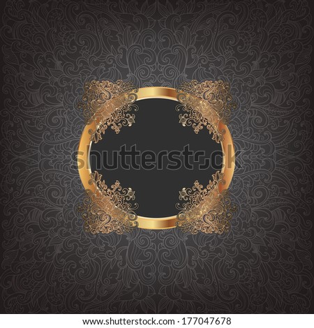Rich golden frame on a black patterned background. Raster copy