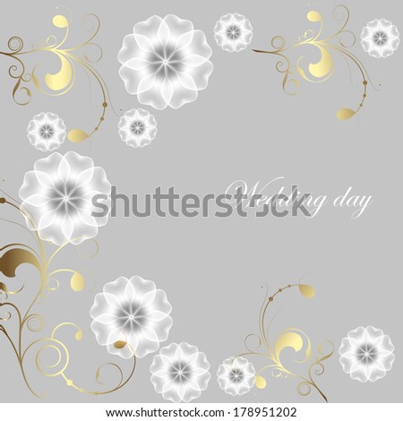Elegant greeting card with flowers. White flowers on gray background