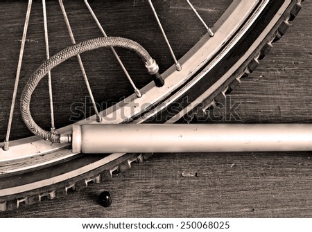 pumping bicycle wheel bicycle pump. toning effect