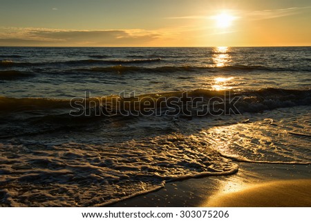 Landscape of the evening sea. Sunset by the sea