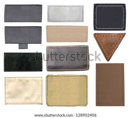 Blank leather jeans label, isolated, set