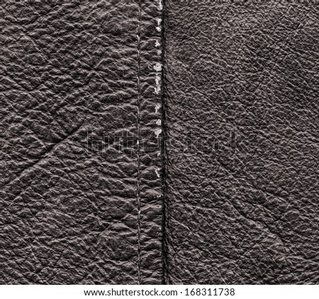 worn black leather texture, stitch. Leather background,