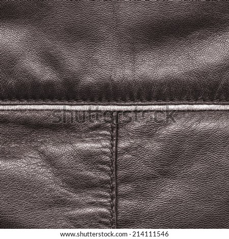 fragment of brown leather coat closeup as background
