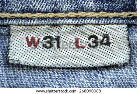 blue jeans texture, textile label, size