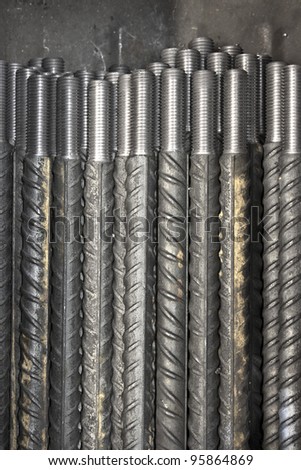 threaded metal rod, close up of screw thread