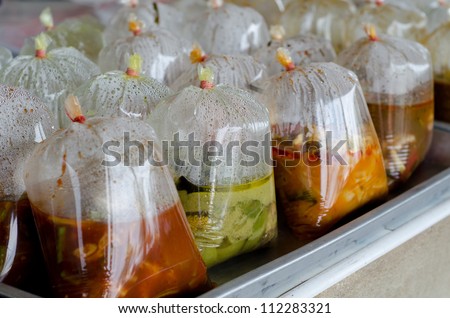 Thai food in plastic bag, thai street food.