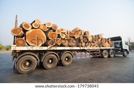 Loei  March 02: This image show Large truck transporting wood 02, 2014 in Loei, Thailand